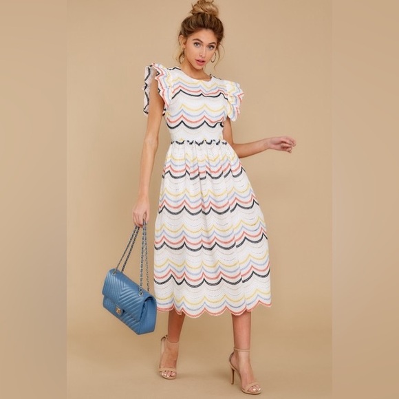 Just Me White Eyelet Ruffle Sleeves Midi Dress Sz S Easter Spring Summer - Picture 1 of 11